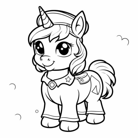 Black and White Cartoon Illustration of Cute Unicorn Animal Char