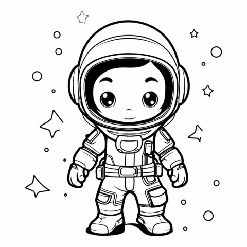 Cute astronaut boy in spacesuit for coloring book.