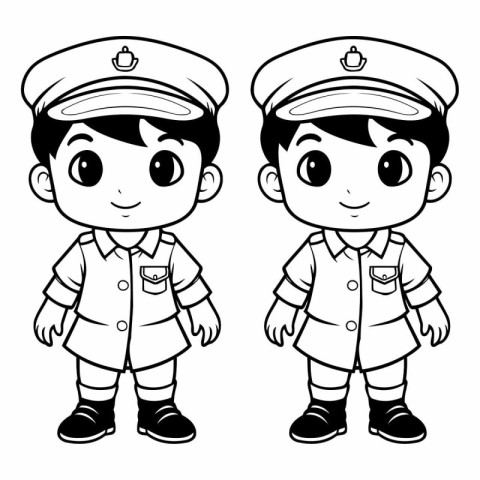 Illustration of a Boy and a Girl in Police Uniform - Coloring Bo