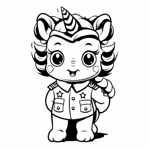 Black and White Cartoon Illustration of Cute Unicorn Animal Char