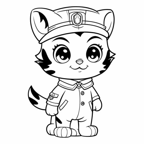 Black and White Cartoon Illustration of Cute Baby Fox Sailor Cha