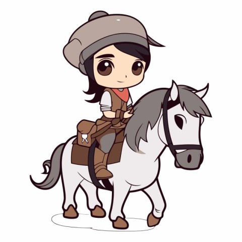 illustration of a cute girl riding a horse on a white background