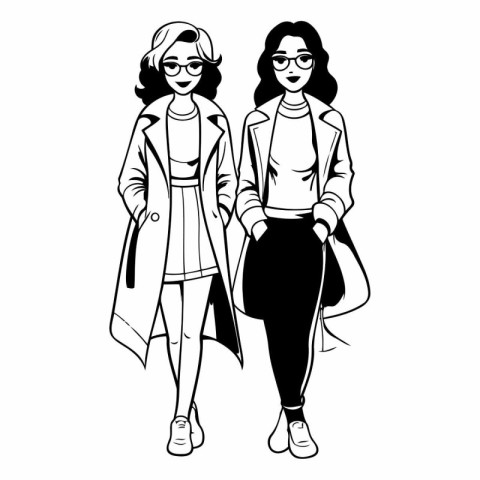 Fashion women in coats and glasses. sketch for your design