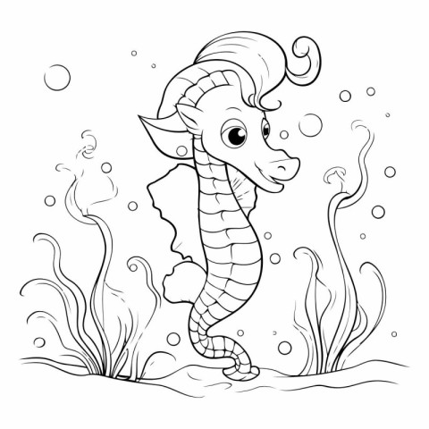 Seahorse in the sea. Coloring book for children.