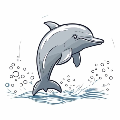 Dolphin jumping out of the water. Hand drawn vector illustration