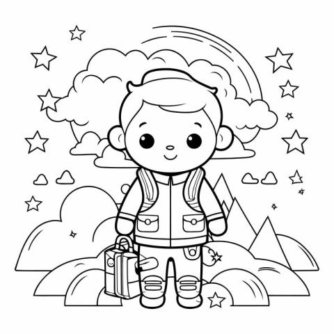 Coloring Page Outline Of a Cute Cartoon Astronaut with a suitcas