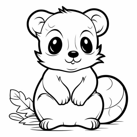 Cute Beaver - Black and White Cartoon Illustration. Vector