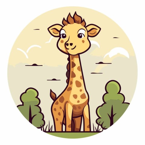 Giraffe in the jungle in cartoon style.