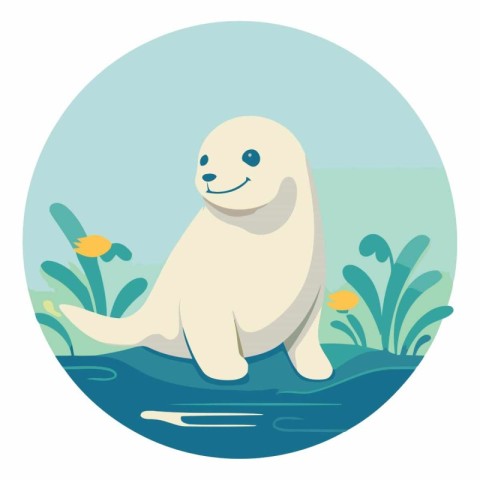 White seal on the seashore in flat style