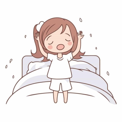 Illustration of a little girl sleeping in the bed.