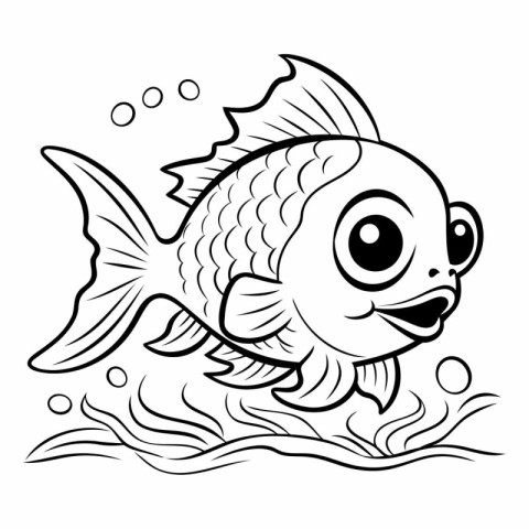 Black and White Cartoon Illustration of Cute Fish for Coloring B