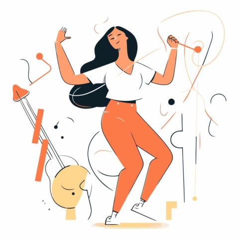 Vector illustration of a girl dancing in the studio. Flat style.