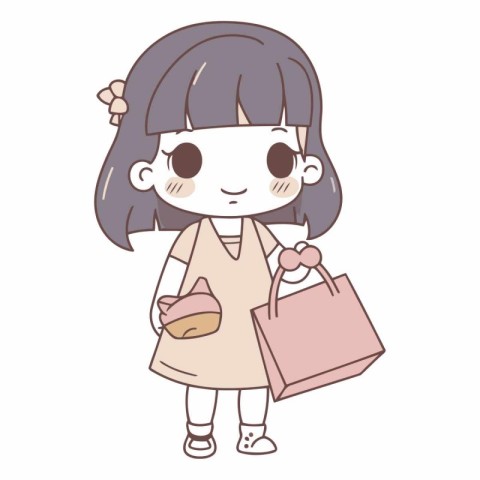 Illustration of a little girl holding a shopping bag and smiling