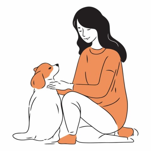 Woman sitting with her dog of a girl and her pet.