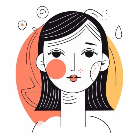 Woman face with red nose in line art style.