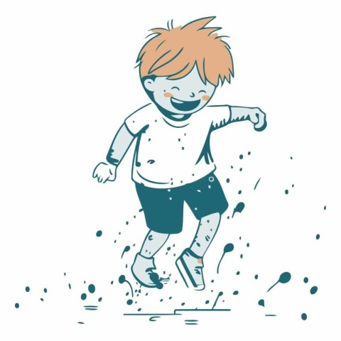 Cartoon illustration of a boy running in the rain.