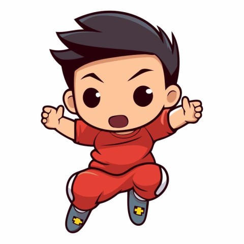 Vector illustration of a little boy in a red sports suit jumping