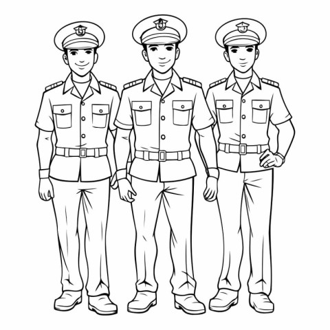 Police officers in uniform. Coloring book for adults.