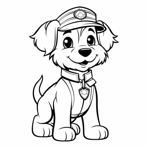 Black and White Cartoon Illustration of Cute Puppy Police Dog Co