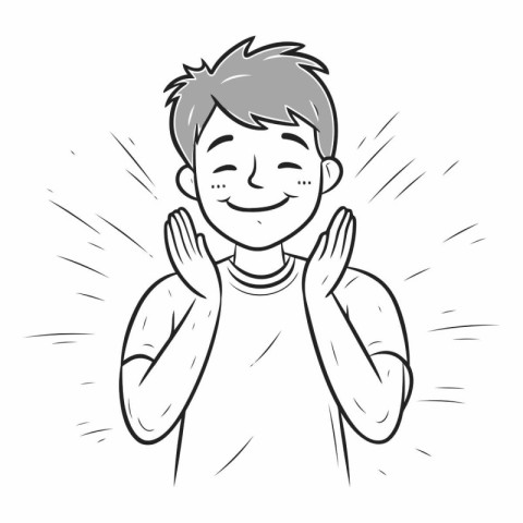 Vector illustration of a boy clapping his hands. Isolated on whi