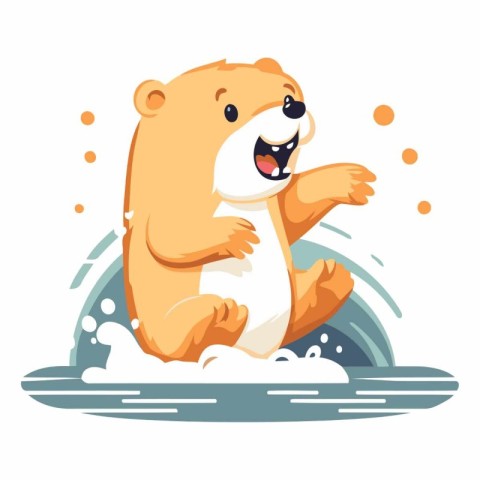 Cute cartoon beaver character playing in the water