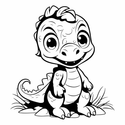 Cute baby crocodile - black and white vector illustration for co