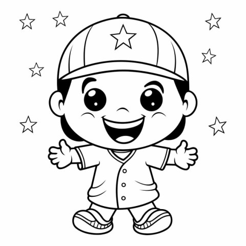 Black and White Cartoon Illustration of Cute Baby Boy Builder Ch