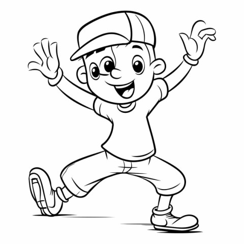 Cartoon Illustration of Little Boy Jumping and Smiling for Color