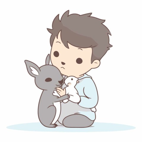 Boy hugging a rabbit of a boy hugging a rabbit.