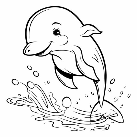 Black and White Cartoon Illustration of Cute Dolphin or Mammal A