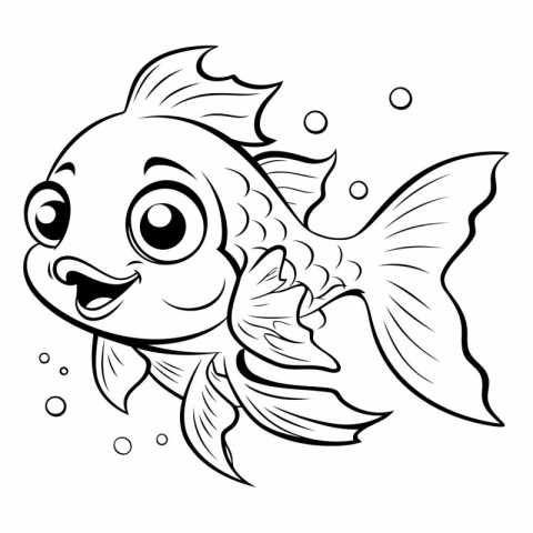 Black and White Cartoon Illustration of Cute Fish Animal Charact