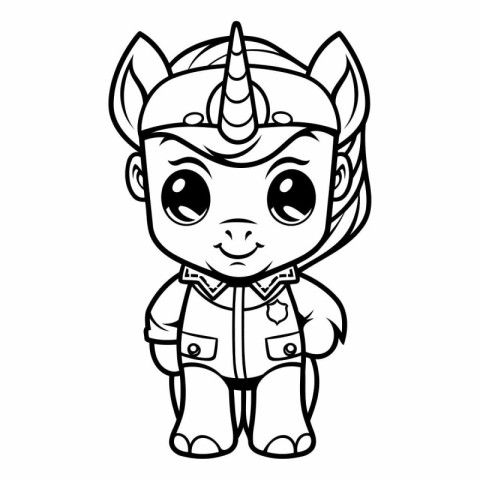 Black and White Cartoon Illustration of Cute Unicorn Fantasy Cha