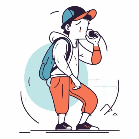 Vector illustration of a young man in sportswear with a micropho