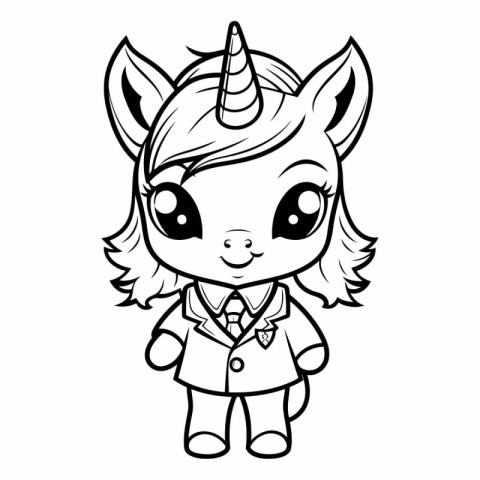 Cute cartoon unicorn isolated on white background for coloring b