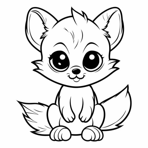 Cute Cartoon Fox - Black and White Vector Illustration. Isolated