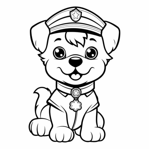 Black and White Cartoon Illustration of Cute Puppy Sailor Dog Co