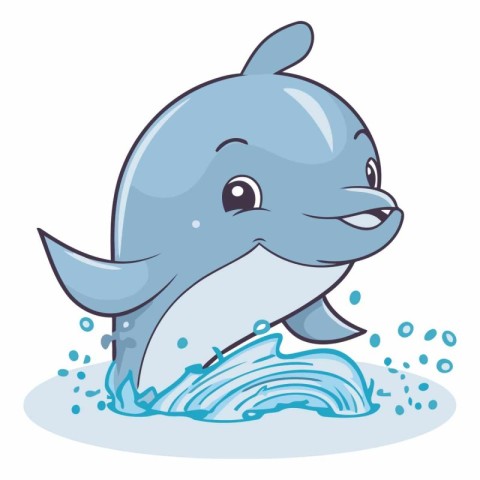 Vector illustration of a cute cartoon dolphin jumping out of the