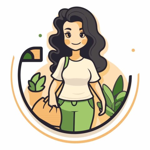 Vector illustration of a beautiful girl in a white shirt and gre