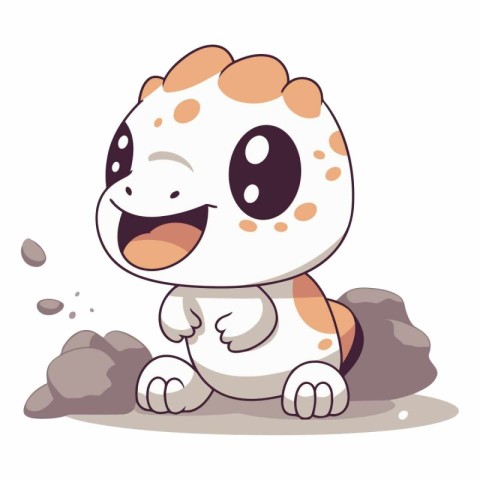 Illustration of a Cute Little Dog Sitting on the Rock.