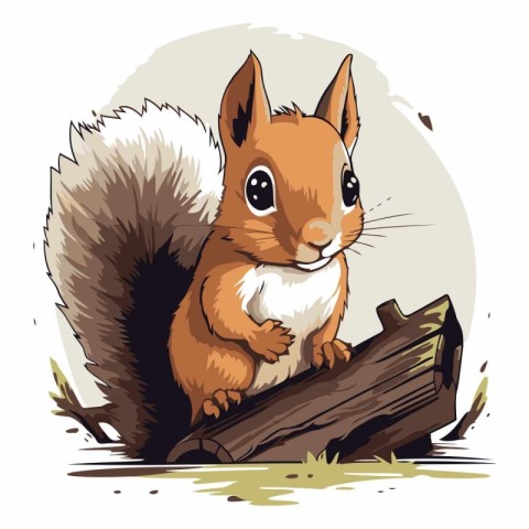 Squirrel sitting on a log in cartoon style.