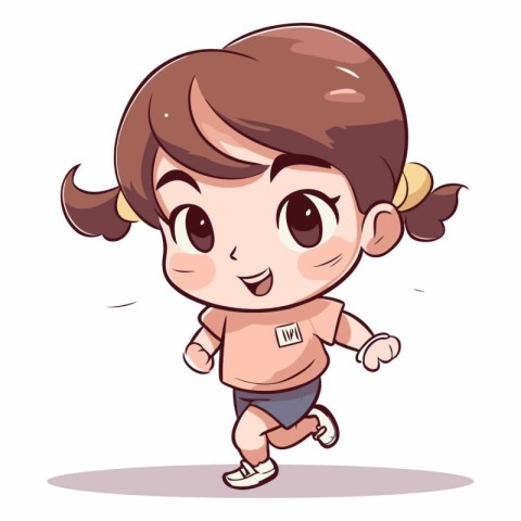 Cute little girl running cartoon vector illustration isolated on