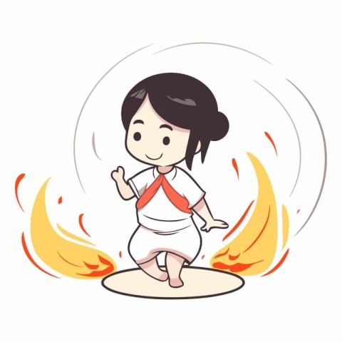 Korean girl in traditional clothes on fire background.