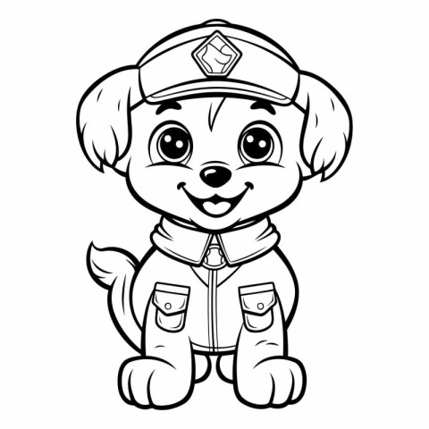 Black and White Cartoon Illustration of Cute Puppy Sailor Charac