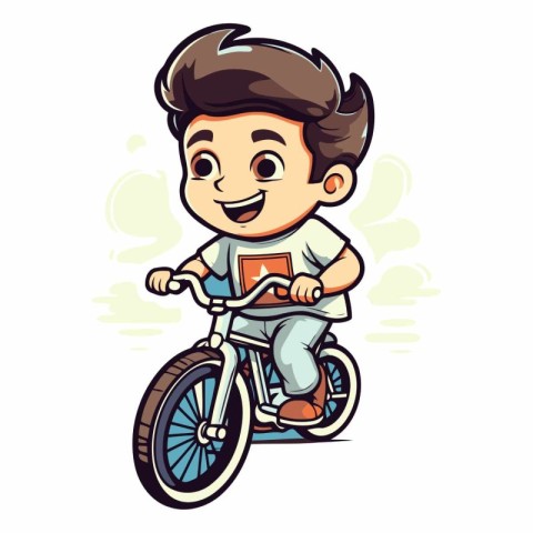 Cute boy riding a bike isolated on white background.