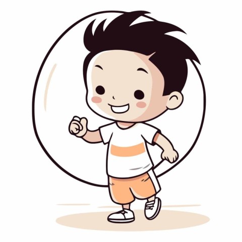 Cute boy running in the circle. Cartoon style.