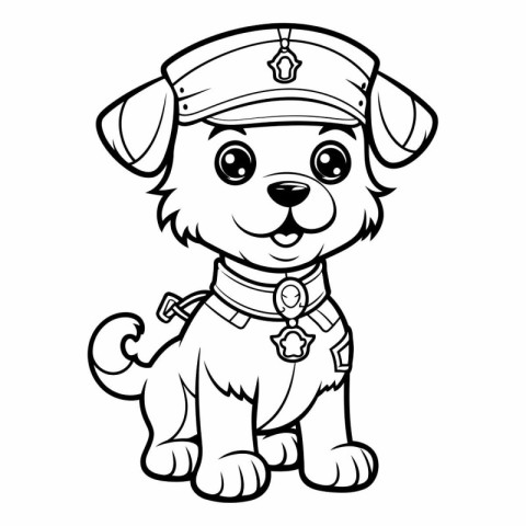 Black and White Cartoon Illustration of Cute Puppy Sailor Dog Co