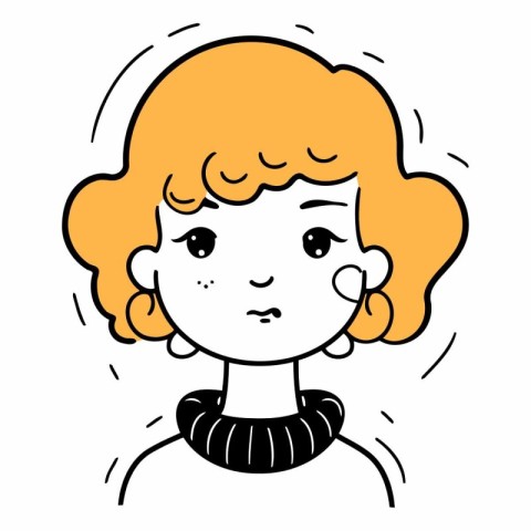 Cute girl with curly hair in cartoon style.