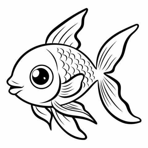 Black and White Cartoon Illustration of Cute Fish Animal Charact