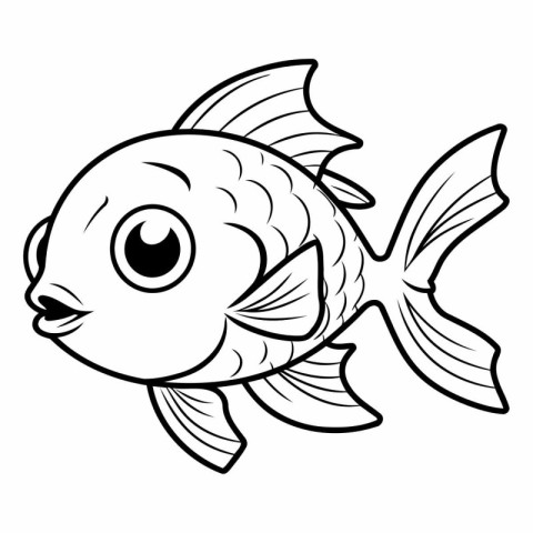 Black and White Cartoon Illustration of Cute Fish Animal Charact