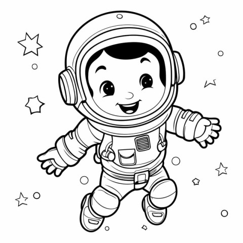 Coloring Page Outline Of a Kid Astronaut Vector Illustration